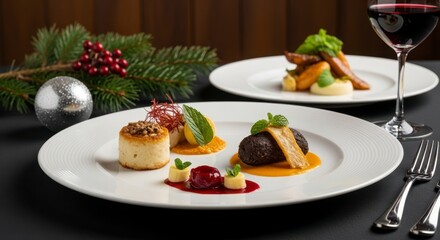 Festive Christmas Gourmet Dinner Fine Dining Meal.
