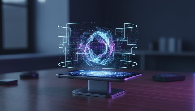 Smartphone projects digital data hologram interface