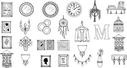 Hand-drawn Sketch Doodle Home Decor Objects Collection - Vintage  Boho Style Interior Design Elements