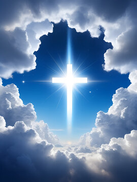 Dios resucitado saliendo de entre las nubes con espacio para copiar fondo religioso catolico