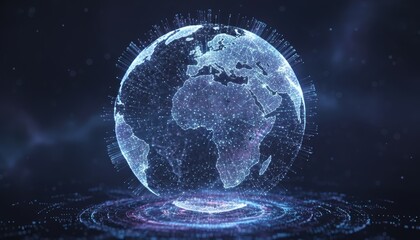 Glowing Digital Network Map of Earth with Global Connections