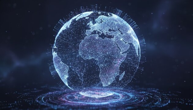 Glowing Digital Network Map of Earth with Global Connections