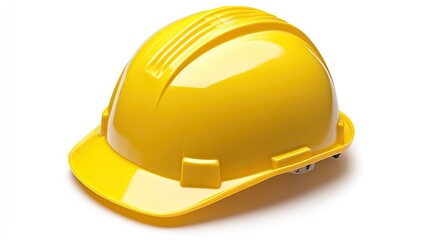Shiny yellow hard hat isolated on white background.