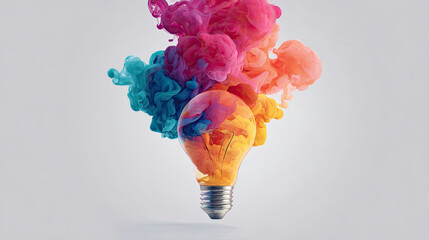 Vibrant colored ink bursting from an abstract light bulb, symbolizing creative ideas.