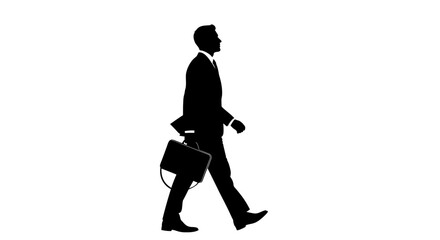 Black silhouette of a man in a suit and tie walking with a briefcase