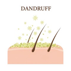 Dandruff on Scalp with Hair Follicles and Flakes Illustration.
