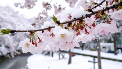 Pink cherry blossoms covered in snow (2)