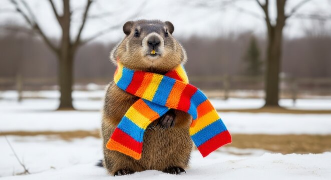 Funny Groundhog Day Scarf Winter Snow Animal.