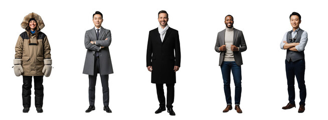 Diverse smiling business professionals isolated on transparent background. Perfect for corporate reports, team pages, financial services, HR diversity initiatives, or editorial content.