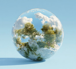 Vibrant natural landscape encapsulated in a pristine transparent orb.