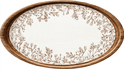 Elegant Oval Wooden Frame with Delicate Botanical Line Art Border
