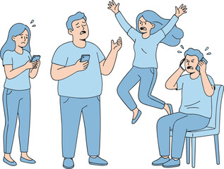 Group of people arguing illustration — frustrated coworkers shouting and stressed team members using phones in conflict communication scene