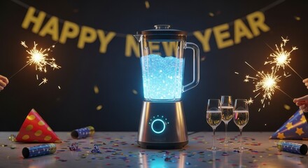 Happy New Year Party with Glowing Blender  Sparklers.
