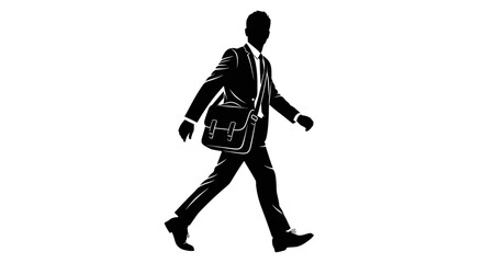 Obraz premium Silhouette of a man in a suit walking with a satchel