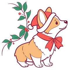 A Happy Puppy (Corgi) in a Christmas theme – Festive Cheer palette SVG illustration