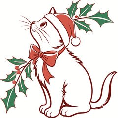 Cute SVG of a Content Kitten in Festive Cheer colors, placed in a Christmas setting