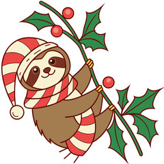 Playful Sloth, set in a charming Christmas theme – Festive Cheer color vector art