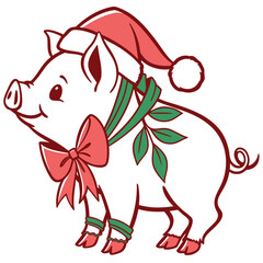 A Peaceful Miniature Pig in a Christmas theme – Festive Cheer palette SVG illustration