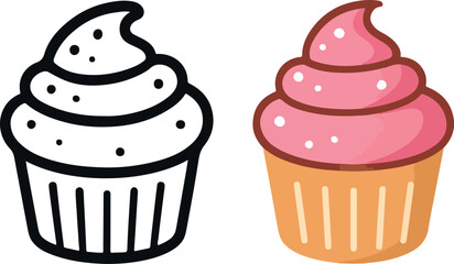 Cute pink frosting cupcake vector illustration isolated on white background for bakery design