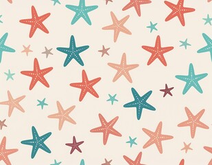 Obraz premium Seamless Pattern with Colorful Starfish on a Light Background, Perfect for Summer and Beach-Themed Designs.