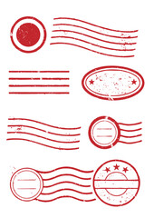 Obraz premium Blank vintage postage stamp postmark set — red grunge mail labels and postal marks