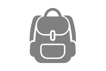 Backpack icon representing school, travel, and education; a grey rucksack symbol on transparent background