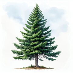 Fototapeta premium Vibrant Green Fir Tree Illustration on White Background.