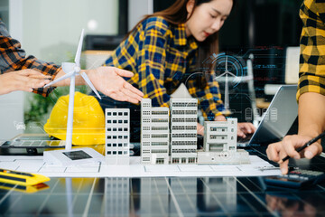 Business team working virtual modern smartphone to reduce CO2 emissions carbon footprint climate change with icons