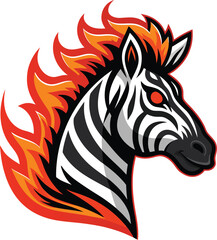 Obraz premium Vibrant flaming zebra head illustration symbolizing speed and spirited determination for branding