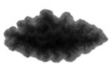 Dark smoke cloud creating heavy air pollution, abstract gas, or mist, with a transparent background for special effects