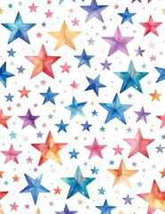 Fototapeta premium Vibrant Watercolor Stars Seamless Pattern on White Background.