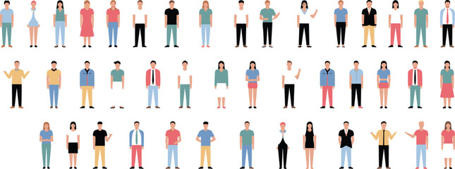 Diverse people avatar collection, flat vector illustration, modern characters, casual outfits, multicultural group, social community design, business and lifestyle icons