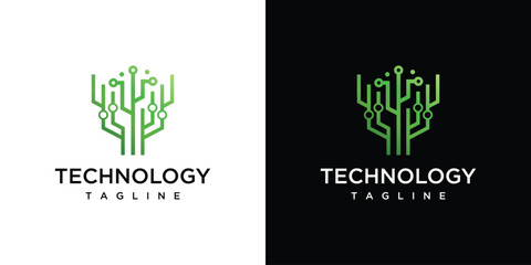 Tree technology logo design template. Digital technology tree logo design inspiration.
