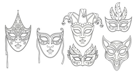 mardi gras mask, venetian mask line art