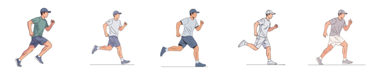 Minimalist Flat Illustration Running and Jogging Man Poses Vector Set for Active Lifestyle
