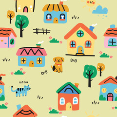 Fototapeta premium Colorful Cute Town Pattern for Children