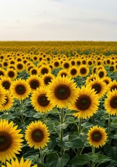 Obraz premium A stunning, vibrant backdrop created by a vast field of blooming sunflowers under bright daylight, perfect for seasonal agricultural themes, beauty, agriculture, bright
