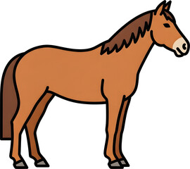 Obraz premium A brown horse standing. A common domestic farm and riding animal. Simple and clean cartoon illustration, perfect for equestrian, farming, or childrens themes, isolated on white.
