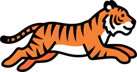 A powerful tiger running or leaping. A big cat and endangered species with orange and black stripes. Dynamic cartoon wildlife illustration, isolated on a white background.