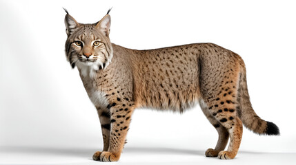 a bobcat standing on a white background