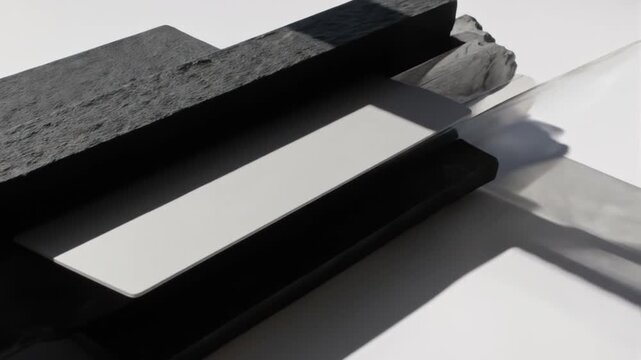 Abstract Stone and Slate Composition with Contrasting White Element and Dynamic Shadows