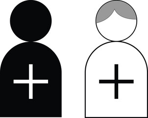 Obraz premium User Add Icon Set – Male & Female Profile Add Symbol – Minimal Flat Design