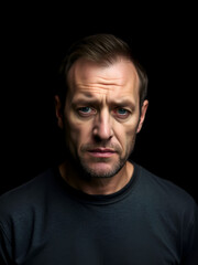 Obraz premium Man suffering from mental illness on black background. Dissociative identity disorder