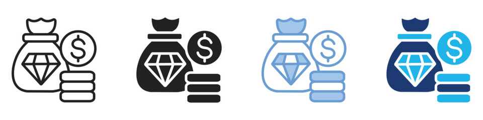 Money bag icon set multiple style collection
