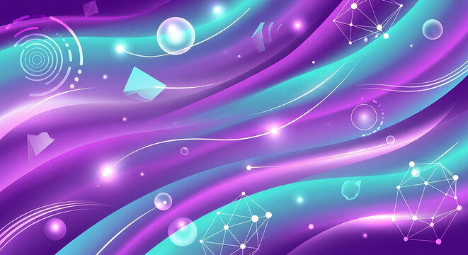 Abstract wave background with geometric shapes and vibrant purple color gradient