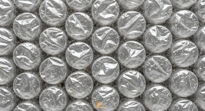 Detailed close-up of clear bubble wrap texture providing a smooth protective packing material