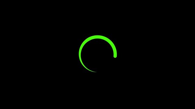 A simple green circular loading indicator animation on a black background progress spinner