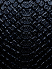 Snake scale pattern. Black snake scales. Close-up of snakeskin scales. Macro scaly snake skin. Exotic reptilian pattern. Leathery snake texture.