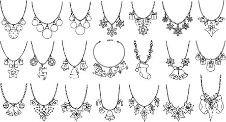 Festive Christmas Jewelry Collection: Black and White Line Art