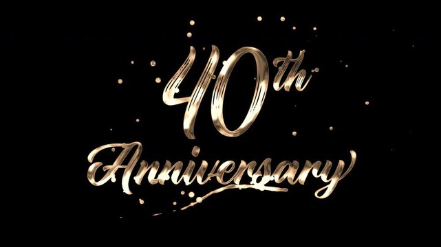 40th anniversary text animation in golden metallic effect. suitable for celebrating special occasions, invitations, anniversary cards and social media. Includes alpha channel for any background.